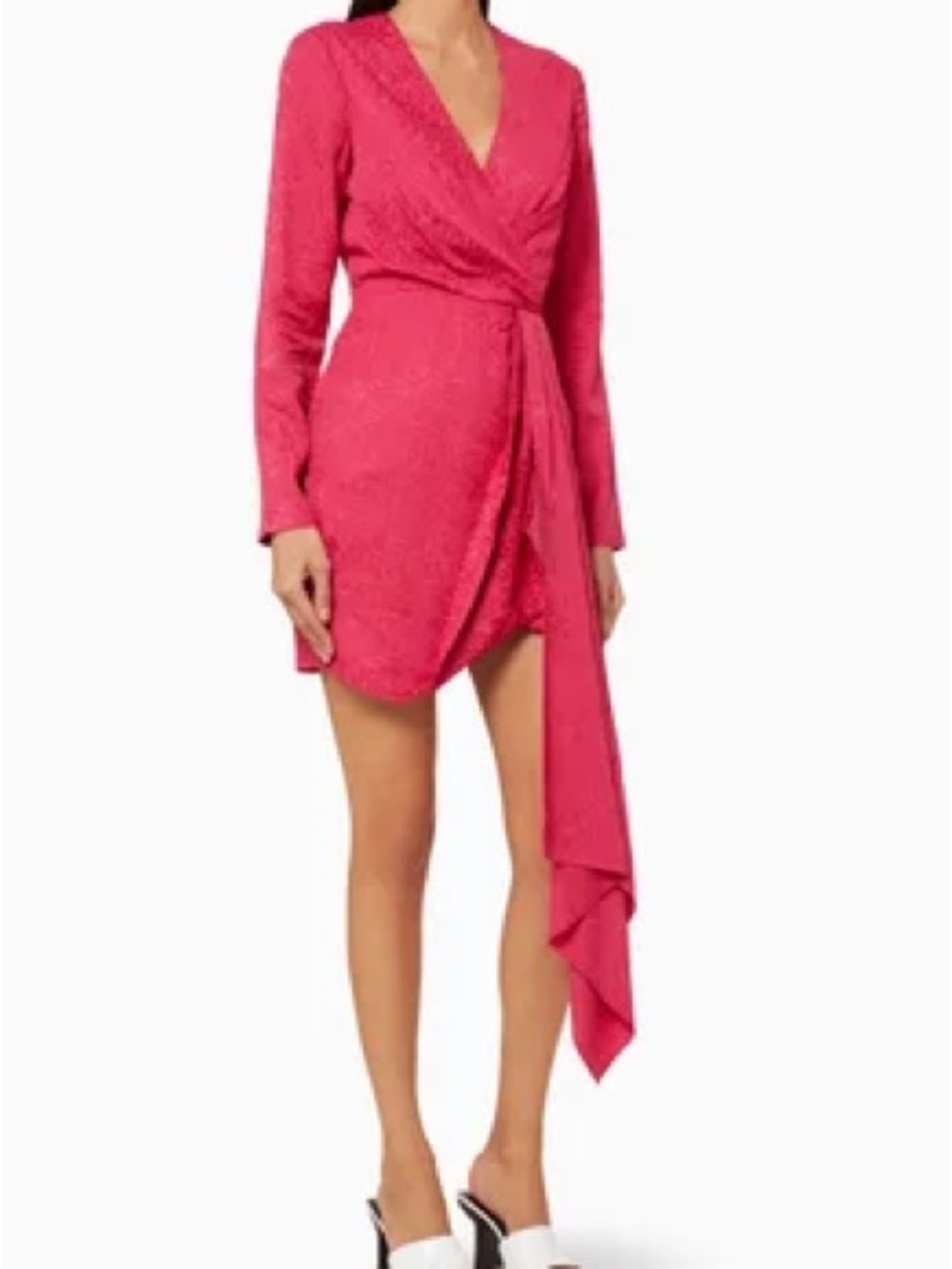 Significant Other Pink Long-Sleeve Wrap Mini Dress with Drape Tie Sz 4
